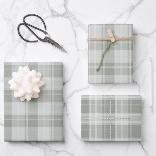 Licht Sage Groen Plaid Patroon Inpakpapier Vel (Voorkant)