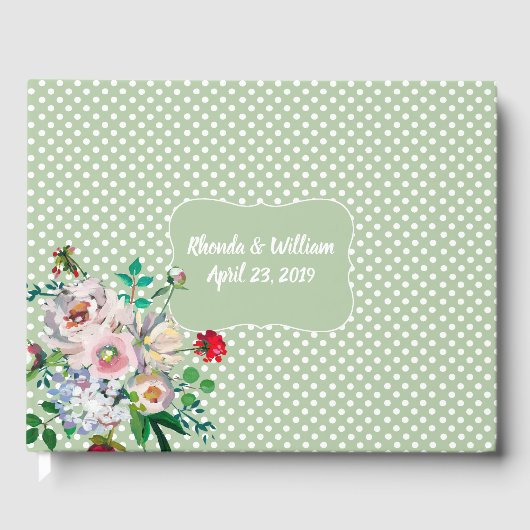 Licht Sage met Witte Stippen en Bloemen Weddenscha Gastenboek (Voorkant)