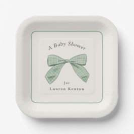 Licht Sage Plaid Bow Elegant Boy Baby shower Papieren Bordje