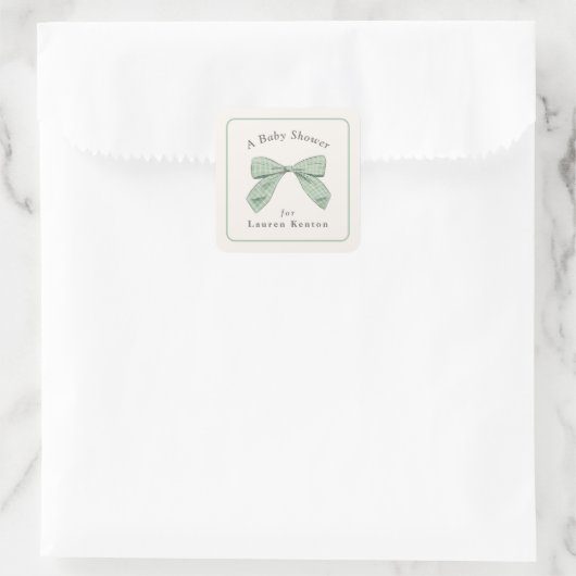 Licht Sage Plaid Bow Elegant Boy Baby shower Vierkante Sticker (Tas)