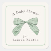 Licht Sage Plaid Bow Elegant Boy Baby shower Vierkante Sticker (Voorkant)