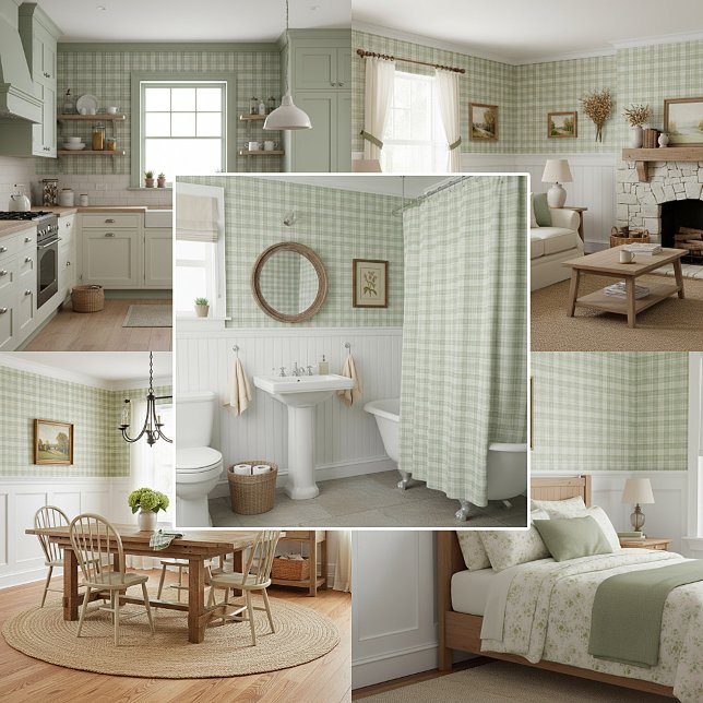 Licht salie groen geruit behang (Creator heeft geüpload)