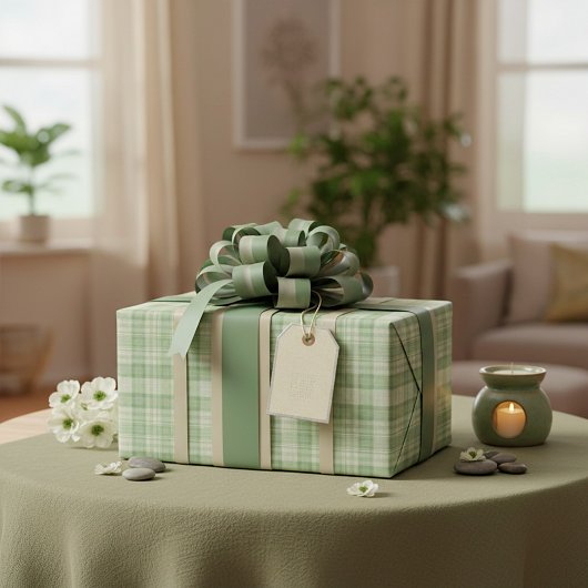 Licht salie groen geruit cadeaupapier