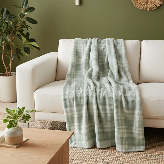Licht salie groen geruit fleece deken