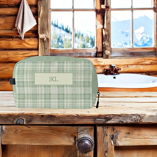 Licht salie groen geruit monogram toilettasje