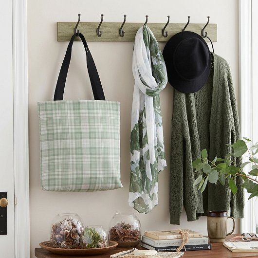 Licht salie groen geruit tote bag
