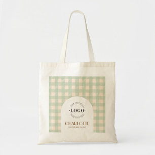 Licht salie groen Gingham preppy Logo Zakelijk Tote Bag
