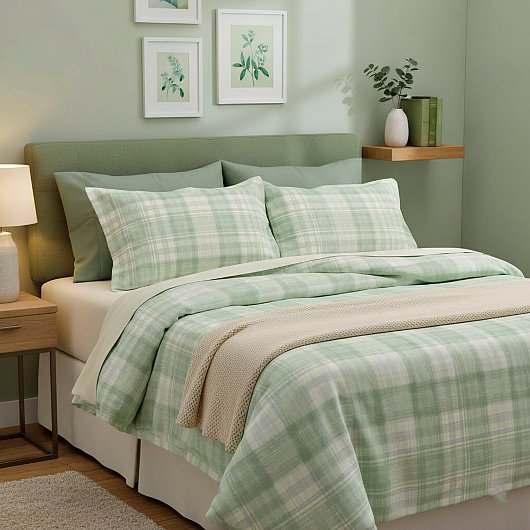 Licht salie groen plaid kussensloop