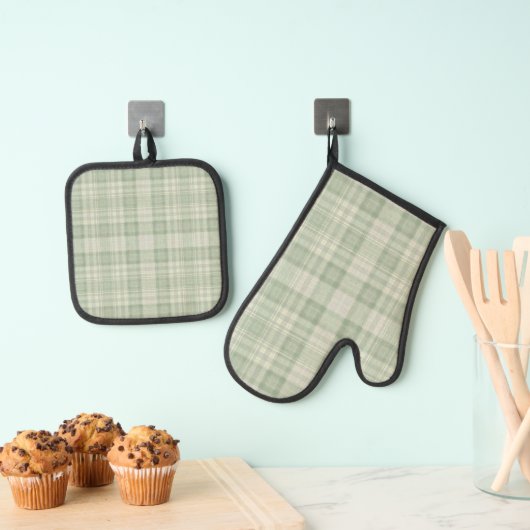 Licht salie groen plaid ovenwant & pannenlap set (Insitu(Ophanging))