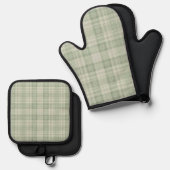 Licht salie groen plaid ovenwant & pannenlap set (Voorkant / Achterkant)