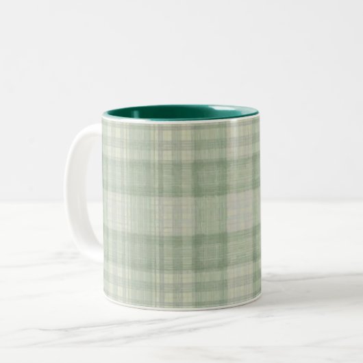 Licht salie groen plaid tweekleurige koffiemok (Voorkant links)