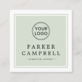 Licht salie groen wit rand uw logo minimalist vierkante visitekaartje (Voorkant)