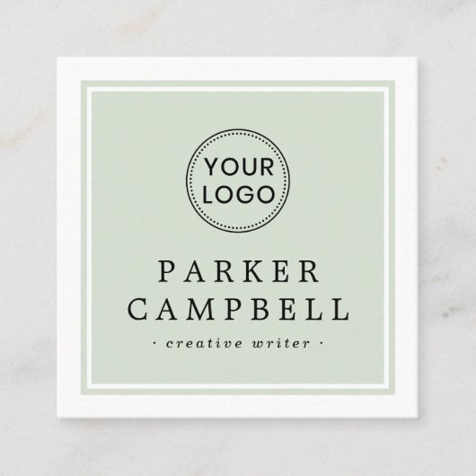 Licht salie groen wit rand uw logo minimalist vierkante visitekaartje (Voorkant)