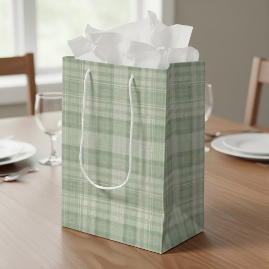 Licht saliegroen geruit medium cadeauzakje