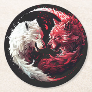 Licht Schaduw Wolf Spirit Dier Fantasie Ronde Kartonnen Onderzetter