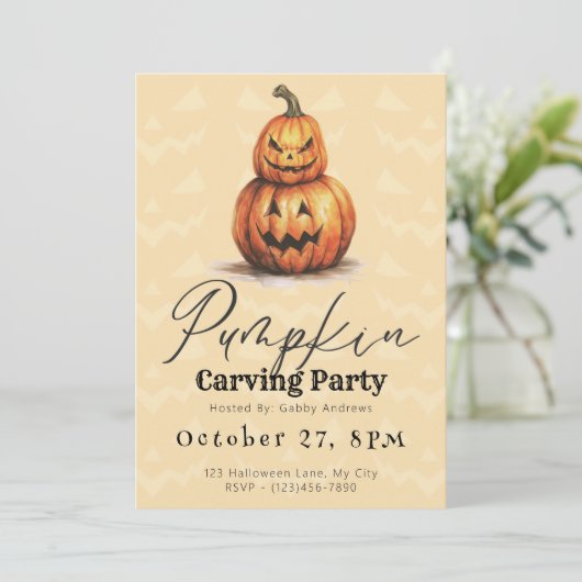 Licht Sinaasappel Jack-O' Lantaarn Pompoen Carving Kaart (Staand voorkant)