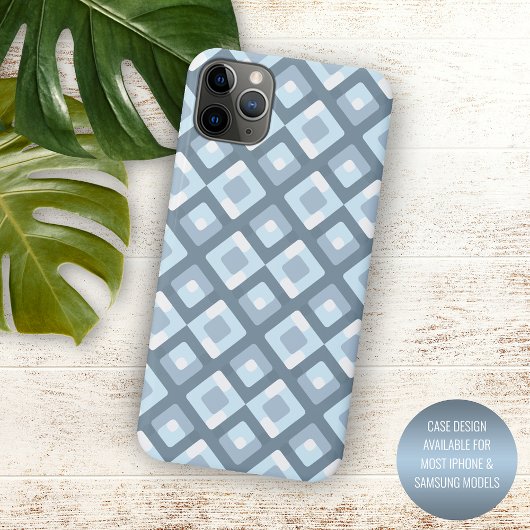 Licht Slate Blauw Grijs Mideeuw Squares Patroon Case-Mate iPhone Case