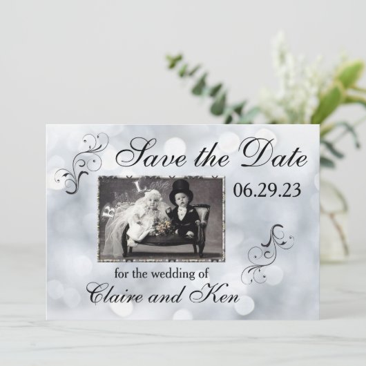 Licht sneeuwglitter sparen de Datum Save The Date (Staand voorkant)