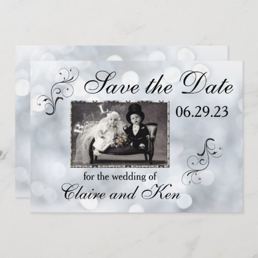 Licht sneeuwglitter sparen de Datum Save The Date (Voorkant / Achterkant)