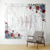 Licht Stof Blauw Bourgondië Bloem Goud Bruiloft Wandkleed (In Situ (horizontaal))