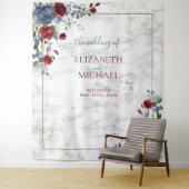 Licht Stof Blauw Bourgondië Bloem Goud Bruiloft Wandkleed (In situ)