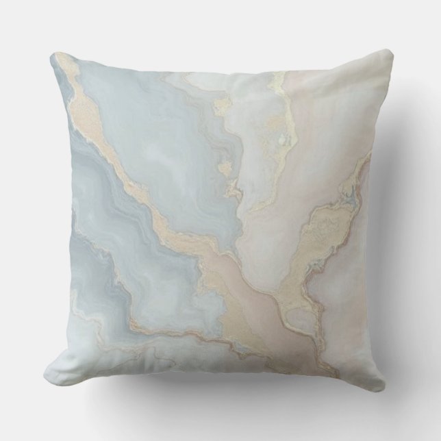 Licht Stof Blauw Grijs Beige Crème Abstract Kussen (Voorkant)
