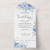 Licht Stofachtig Babyblauw Bloemig Botanisch Trouw All In One Uitnodiging (Binnen)
