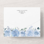 Licht Stofachtig Babyblauw Bloemig Botanisch Trouw All In One Uitnodiging (Achterkant)