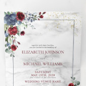 Licht Stoffig Blauw Bourgogne Bloemen Bruiloft Tri Drieluik Uitnodiging (Binnenzijde eerst)