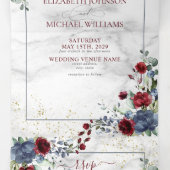 Licht Stoffig Blauw Bourgogne Bloemen Bruiloft Tri Drieluik Uitnodiging (Binnenkant midden)