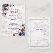 Licht Stoffig Blauw Bourgogne Goud Bruiloft Detail Informatiekaartje (Voorkant / Achterkant)