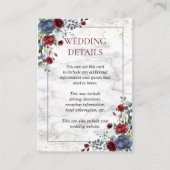 Licht Stoffig Blauw Bourgogne Goud Bruiloft Detail Informatiekaartje (Voorkant)