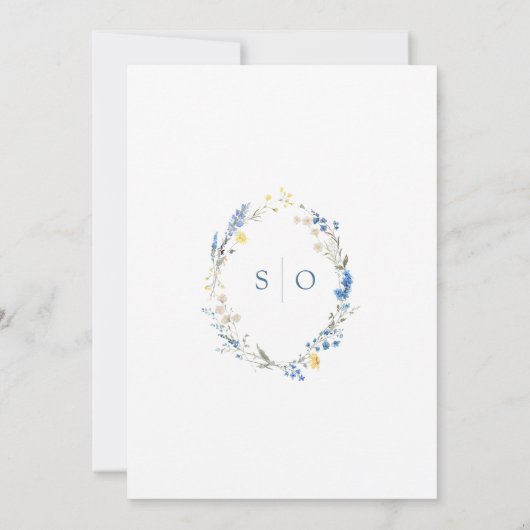 Licht Stoffig Blauw Wildflower Rustiek Boho Huweli Kaart (Achterkant)