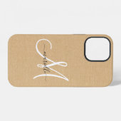 Licht stro stro linen monogram iPhone hoesje (Achterkant horizontaal)