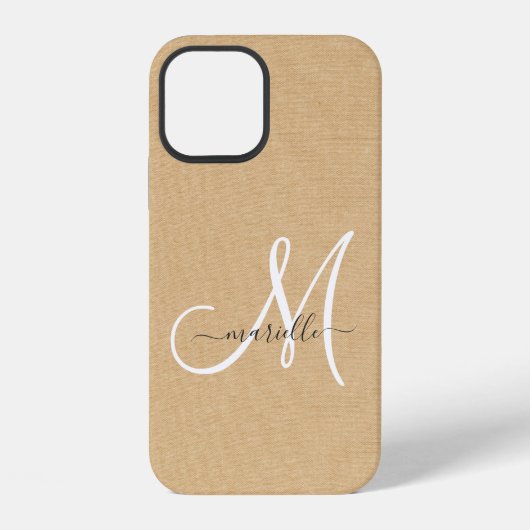 Licht stro stro linen monogram iPhone hoesje (Achterkant)