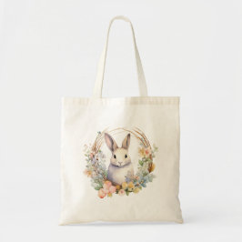 Licht Tan Bunny Konijn met Spring Flowers Tote Bag