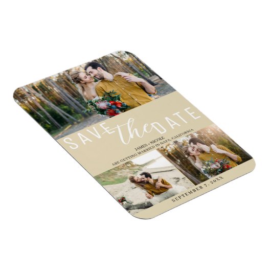 Licht Tan Neutraal Bewaar de datum Bruiloft 3 Foto Magneet (Rechterzijde)