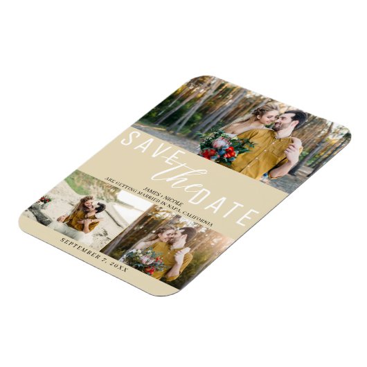 Licht Tan Neutraal Bewaar de datum Bruiloft 3 Foto Magneet (Linkerzijde)