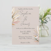 Licht Taupe Boho Pampas Grass Wedding Kaart (Staand voorkant)