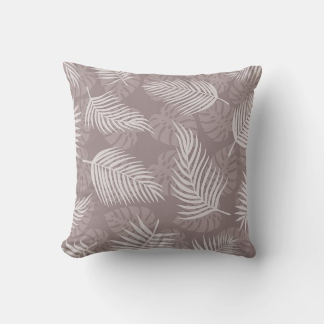 Licht taupe bruin palm bladeren decoratief kussen (Voorkant)