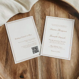 Licht Taupe Elegante Kalligrafie Wedding QR Code Kaart