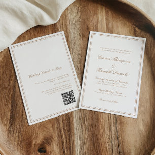Licht Taupe Elegante Kalligrafie Wedding QR Code Kaart