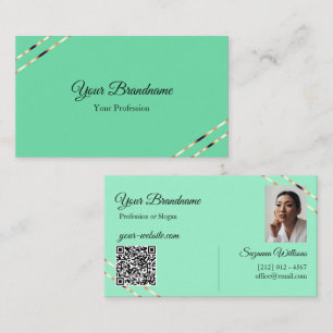 Licht Teal met Rose Gouden Lijnen Foto en QR-code Visitekaartje