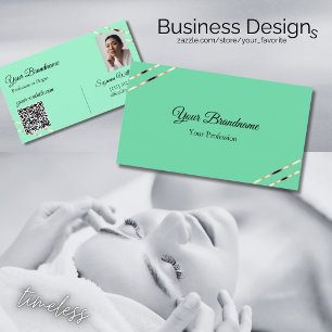 Licht Teal met Rose Gouden Lijnen Foto en QR-code Visitekaartje
