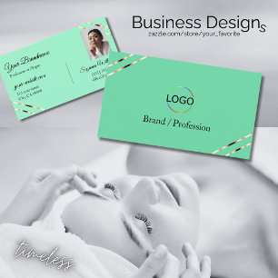 Licht Teal met Rose Gouden Lijnen Logo en Foto Visitekaartje