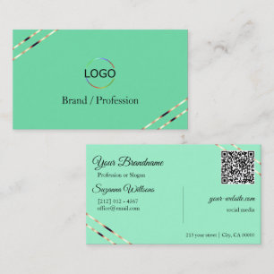 Licht Teal met Rose Gouden Lijnen Logo en QR Code Visitekaartje