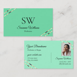 Licht Teal met Rose Gouden Lijnen Monogram en Foto Visitekaartje