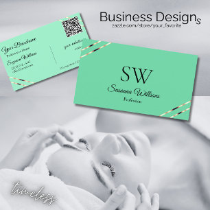Licht Teal met Rose Gouden Lijnen Monogram QR Code Visitekaartje