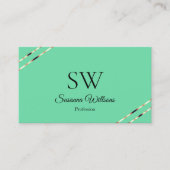 Licht Teal met Rose Gouden Lijnen Monogram QR Code Visitekaartje (Voorkant)