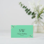 Licht Teal met Rose Gouden Lijnen Monogram QR Code Visitekaartje (Staand voorkant)